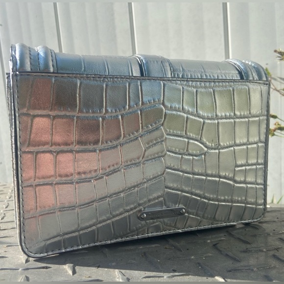 NWOT Rebecca Minkoff Small Love leather Crossbody shoulder bag silver crocodile - Picture 2 of 6